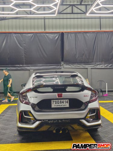 Honda Civic Fk หุ้มฟิล์มไฟหน้า TPH ดำอ่อนสุด / หุ้มฟิล์มไฟท้าย PVC ดำอ่อน / ฝาท้าย เคฟล่า หินอ่อน FROGED  / หลังคาดำเงาแก้ว PET