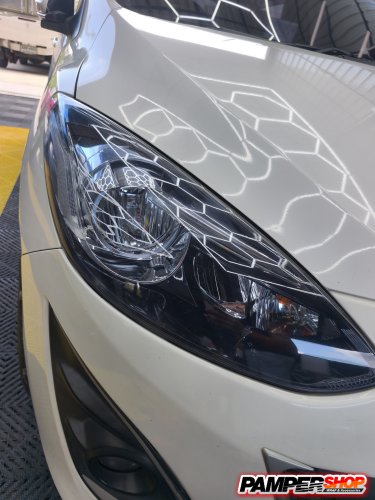 Mazda 2 ขัดไฟหน้า+หุ้ทฟิล์มไฟ เกรด TPH สีฟ้าไฮบริด