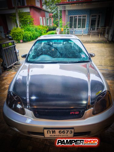 Honda Civic EK ตาโต หุ้มฝาหน้าเคฟล่า Epoxy PET + หุ้มฟิล์มไฟหน้า ดำอ่อน TPH