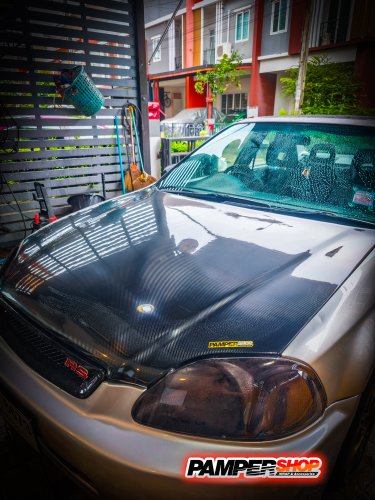 Honda Civic EK ตาโต หุ้มฝาหน้าเคฟล่า Epoxy PET + หุ้มฟิล์มไฟหน้า ดำอ่อน TPH