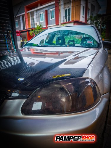 Honda Civic EK ตาโต หุ้มฝาหน้าเคฟล่า Epoxy PET + หุ้มฟิล์มไฟหน้า ดำอ่อน TPH
