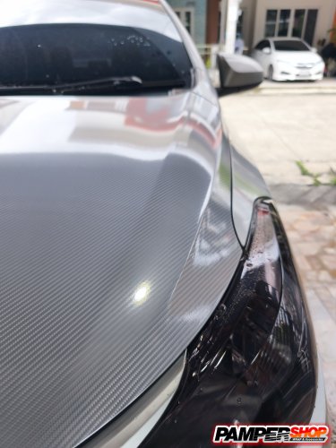 Vios Gen 2 หุ้มสติ๊กเกอร์เคฟล่า 6D สีเทา ฝาหน้า (PVC)