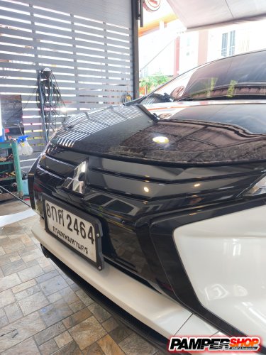 Misubishi Xpander หุ้มสติกเกอร์เคฟล่าฝาหน้า FORGED หินอ่อน PET / หุ้มกระจังห้นาดำเงา PET